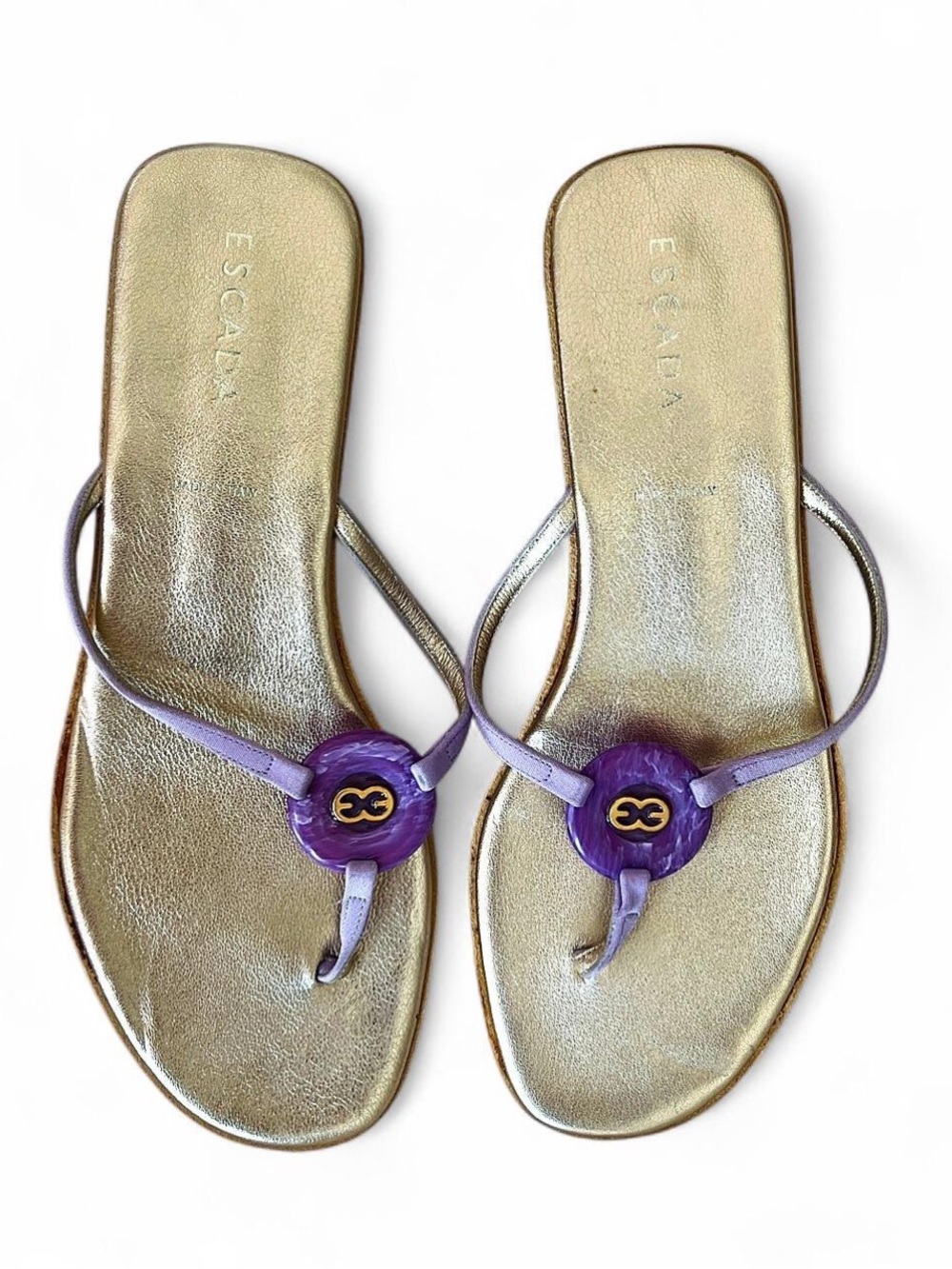 Vintage Escada Purple Leather Thong Sandals Sz 39 Us 8.5